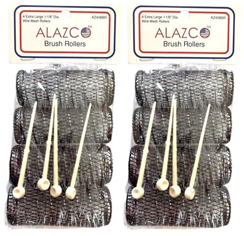 ALAZCO 8 pc Vintage Style Hair Rollers XLarge BRUSH ROLLERS & 8 PINS (8 XL Rollers)