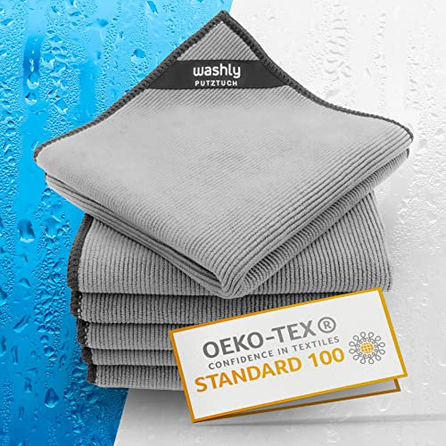 washly Putztücher Oeko-TEX 30 x 30 cm – 6 graue Mikrofasertücher - Mikrofaser Putzlappen für den Haushalt - 430 GSM Microfaser Reinigungstuch - Putztuch extra dick Ultra saugstark weich fusselfrei