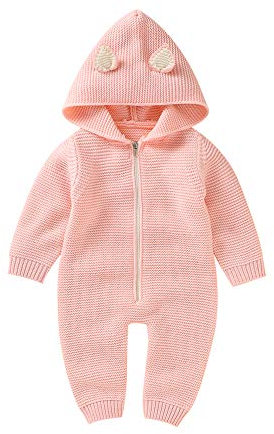 VICROAD Baby Strampler mit Kapuze für Neugeborene Mädchen Jungen Einteiler Warm Pullover Reißverschluss Overall