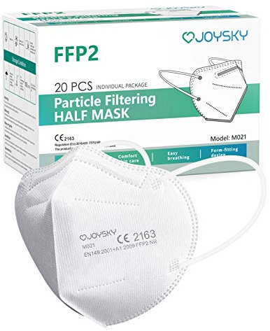 JOYSKY Masque de Protection FFP2 Certifié CE Lot de 20 Masque Jetable Respiratoire à 5 Couches Blanc Stock en France Livraison Rapide