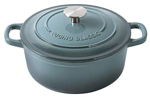 EDGING CASTING Enameled Cast Iron Covered 5.5 Quart Dutch Oven with Dual Handle, Slateblue