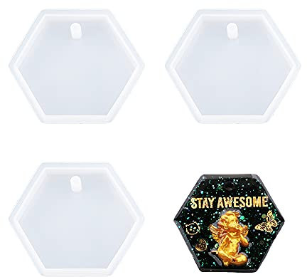 Nifocc Hexagon Schlüsselbund Silikonform Sechseckige Harzformen mit Löchern Hängende Gussformen für DIY Schmuck Basteln Wandbehang Home Décor - 3 STK