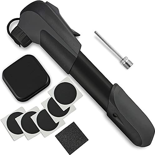 MMOBIEL Bike Pump - Presta & Schräder Valve Mini Bike Tire Pump - 120 PSI for Bike, Racing/MTB Incl. & Glueless Puncture Kit