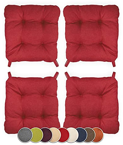 sunnypillow 4er Set Stuhlkissen mit Klettverschluss Maße: 40 (vorne) | 35 (hinten) x 40 x 8 cm Polsterauflage Auflage für Stühle/Bänke in Haus und Garten Sitzkissen Sitzauflage Gartenkissen Rot