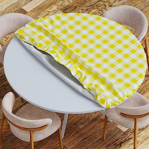 Sorfey Runde Tischdecke, Vinyl, kariert, Flanell-Rückseite, 152 cm, Gelb
