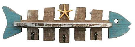 TentHome Garderobenhaken Maritim Holz Garderoben Leiste Wandgarderobe Anker Wanddeko Gräten Vintage Kleiderhaken Wandhaken (Gräten 1)