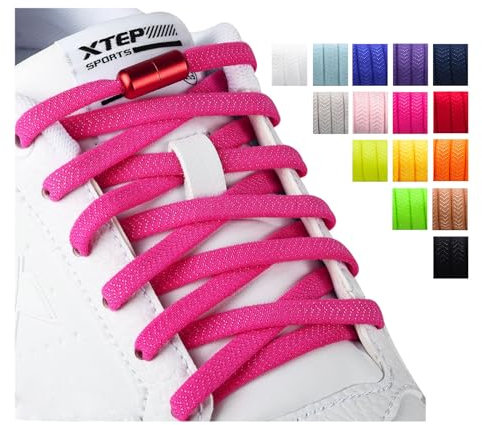 Olukssck 2 Paires Élastiques Lacets Plats avec Fermeture en Métal, Élastiques sans Nœuds Cravate Lacets pour Enfants et Adultes, Lacets de Sport de Chaussures pour Toutes Les Chaussures, Rose Foncé