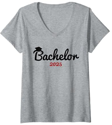 Damen Bachelor Hut 2025 Abschluss Geschenk Bachelorabschluss T-Shirt mit V-Ausschnitt