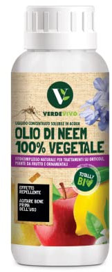 VerdeVivo Olio di Neem 100% Vegetale, Concentrato. Ideale per il controllo della proliferazione di parassiti e insetti su orticole, piante da frutto e ornamentali