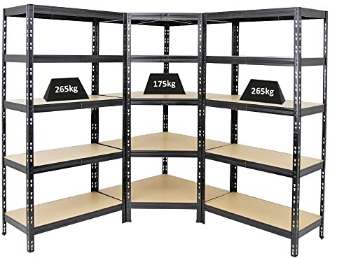 PROREGAL Mega Deal Tiger Black 1x Eckregal + 2X Schwerlastregal 180x90x45cm Schwarz mit Fachlasten 175 + 265 kg Eckregal Regalsystem Steckregal Lagerregal Werkstattregal