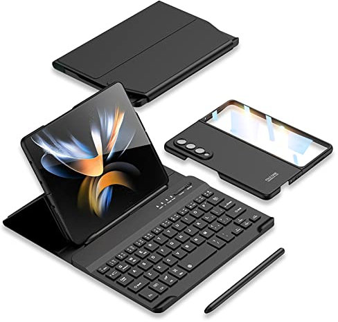 COQUE Samsung Galaxy Z Fold 3 étui,Protecteur d’écran,Clavier,étui en Cuir,Stylet+Fente Stylo téléphone Bureau kit,étui de téléphone Pliable pour Samsung Galaxy Z Fold 3 5G-Noir