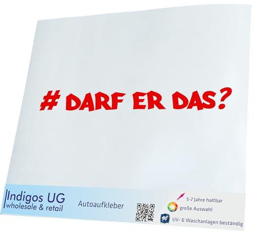 INDIGOS UG Auto Aufkleber Darf Er Das - Hashtag - 300x31mm Gold - Selbstklebender Sticker für Auto, Fenster, Bus oder LKW - Tuning