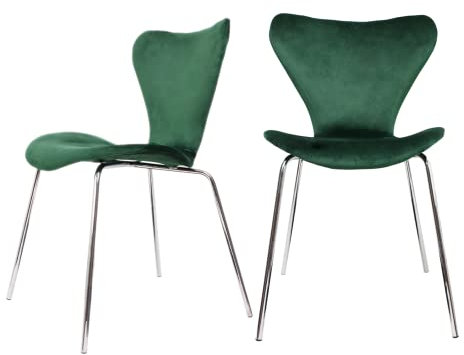 U2PICK Esszimmerstühle aus Samt, Esszimmerstühle, gepolsterter Sitz mit Chrombeinen, stapelbar, leicht, armlos, Empfangsstühle für Küche, Büro, Ankleidezimmer, Lounge, Wohnzimmer (2, grün)