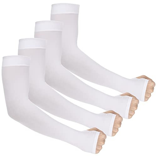 Ouligay 4 Paar UV Sonnenschutz Ärmel Ärmlinge Armschutz UPF 50+, Arm Sleeve Gaming, Armsleeve Armstulpen Sommer, Kühlung Armlinge für Damen Herren Volleyball Basketball Fußball Gaming Weiß
