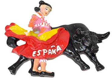 9cm x 8cm - Torero y Toro, Matador, Bandera de España, ESPAÑA, Imán de Nevera, Souvenir.