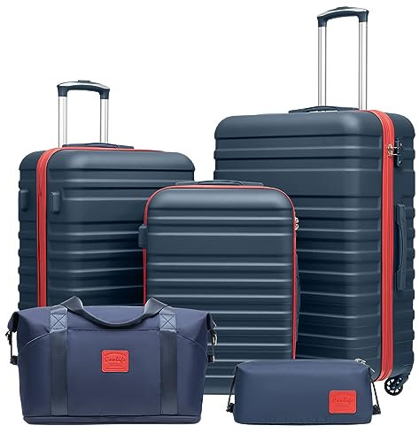 COOLIFE Koffer Trolley Koffer Reisekoffer von ABS Hartschalen Trolley 4 Rollen TSA-Schloss,Der Kofferset Enthält 1 Reisetasche 1 Kulturbeutel und 3 Koffer(M-L-XL)