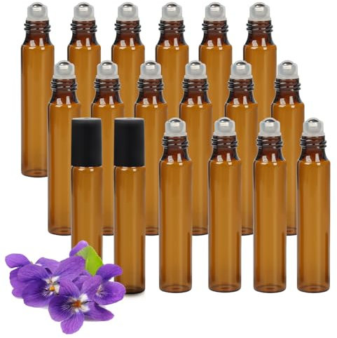 Bouteille Roll On en Verre 10 ml, 24PCS Roll On Huile Essentielle Vide Bouteil Brun Verre Flacon Roller Rechargeable, Avec Bille en Acier Inoxydable pour Parfums, Aromathérapie, Massage, Voyage
