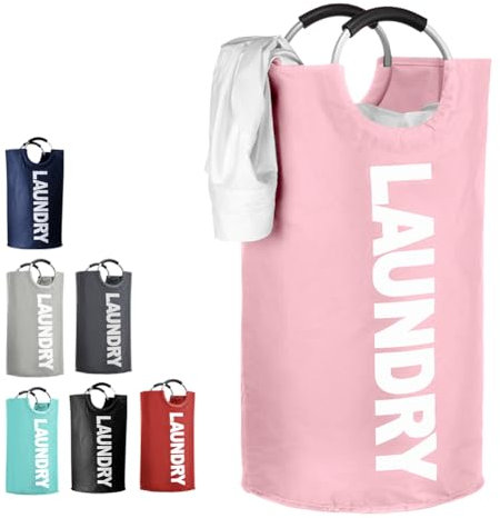 IHOMAGIC Large Laundry Basket 115L, Laundry Hamper with Soft Carry Handles, Collapsible Storage Laundry Bags, Clothes Organizer Washing Bin for Bedroom Bathroom Living room 16.9x31 inch (Pink)