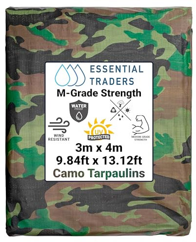 Premium Camouflage Heavy Duty Tarpaulin, 90gsm Waterproof Cover Ground Sheet Forest Tarp, Army Camo Basha, Weatherproof Tear & UV Resistance Military Sheet (3m x 4m)