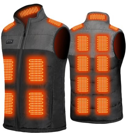 Avarmora Veste Chauffante Gilet Chauffant Homme Sans Manche Électrique avec 15 Zones de Chaleur 3 Températures Vêtement Chauffage Manteau Chauffant pour Hiver Moto Chasse(Pas de Batterie)