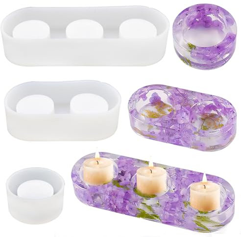 3 Stück Silikonform Kerzenhalter, DIY Zement CONNECTION Epoxidharz Formen Set Silikon Gießform für Heimdekoration - Teelicht