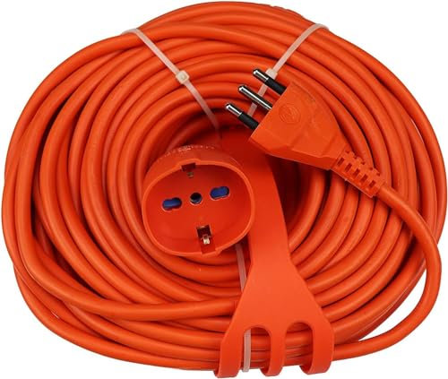 Prolunga Elettrica (15 Metri), Sezione Cavo 3X1.5mm², Spina Italiana 16A, Presa Multistandard Bipasso Schuko 10/16A, Max 3500W 250V, Supporto Avvolgicavi Incluso