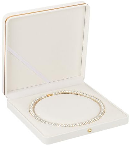 FINGERINSPIRE 19cm quadrato PU pelle perla collana Box lusso morbido tocco Claimond vene fodera Collana Box Gioielli stoccaggio regalo caso bianco matrimonio collana organizzatore Espositore