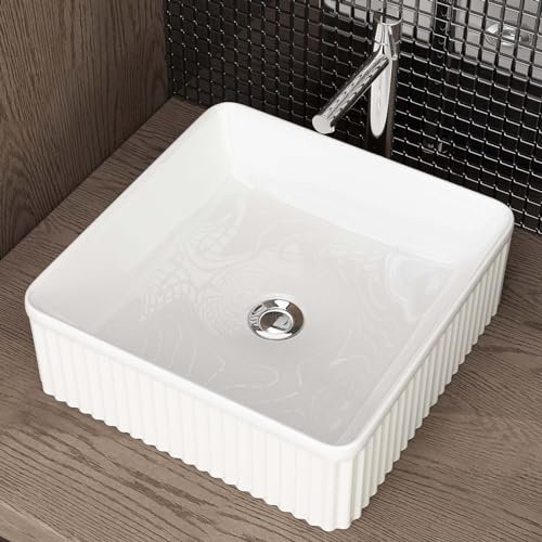 Waschbecken24 | Aufsatzwaschbecken | Premium-Qualität | Einfache Installation | Modernes Design (37x37x13cm, Weiß / A681)