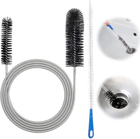 Xumann 2PCS Drain Unblocker Tools, Drain Cleaner Brush, 155cm Double Ended Unblocker Wire & 45cm Sink Cleaning Tool for Shower Kitchen Bathroom Plug Hole