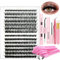 DIY Lash Extension Kit Individual Lashes Kit for Beginner at Home with 280 PCS 9-16mm Length 30D+40D Curl Lash Clusters Lash Bond and Seal Glue Remover Tweezers Lash Applicator Tool