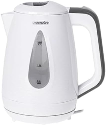Mesko MS1261G Elektrischer Wasserkocher 1,7 Liter, Kabellos, BPA-frei, Teekocher Schnurlos, Automatische Abschaltung Kettle, 360º Basis, Water Kalkfilter, Weiß/Grau, 2200W