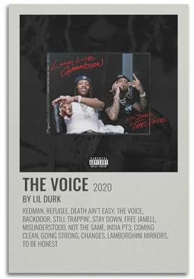 klouds Lil Durk Album The Voice Tracklist, Poster, dekoratives Gemälde, Leinwand, Schlafzimmer, Kunst, Wohnzimmer-Dekor, modernes ästhetisches Poster, 40 x 60 cm, ungerahmter Stil