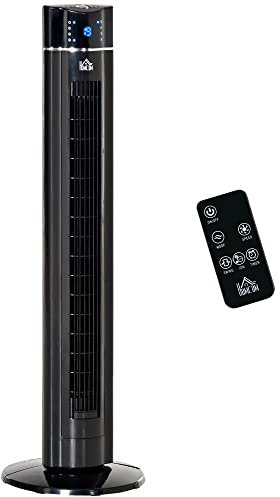 HOMCOM Turmventilator Leise mit Fernbedienung 106,8 cm 60° Oszillierende Ventilator Standventilator mit 3 Modi, 3 Geschwindigkeiten, 8 Std-Timer, LED-Anzeige, Schwarz