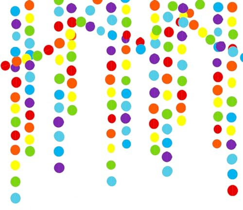 Karneval deko,52ft Buntes Papier Polka Dot Garland,4 Stück Regenbogen Hängende Runde Girlande für Faschingsdeko Geburtstag Hochzeit Party Dekoration