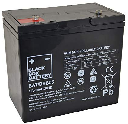 12V 55Ah Black Box Sealed Lead Acid Mobility Scooter Battery