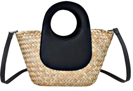 YYW Summer Beach Totes Bags for Women Straw Crossbody Bag Hand Weave Shoulder Bag Bohemia Hobo Bag (1-Black)