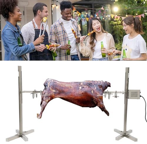 ieLsngai BBQ Grill Rotisserie Kit, Electric Tripod Rotisserie Spit Hog Pig Roast BBQ Set, Fork Heavy Duty Machine Rod Charcoal Kit 30kg