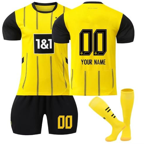Personalisiertes Dortmund BVB Football Trikot Kinder Erwachsene Fussball Trikots & Shorts mit GRATIS Name Nummer Fußball Trikot