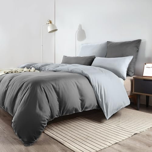 Soifox Bettwäsche 200x200 Grau - aus Mikrofaser Bügelfrei & Knitterfrei Bettbezug 200 x 200 Set mit 80x80 cm Kissenbezug 2er Set Bettwasche mit Reißverschluss