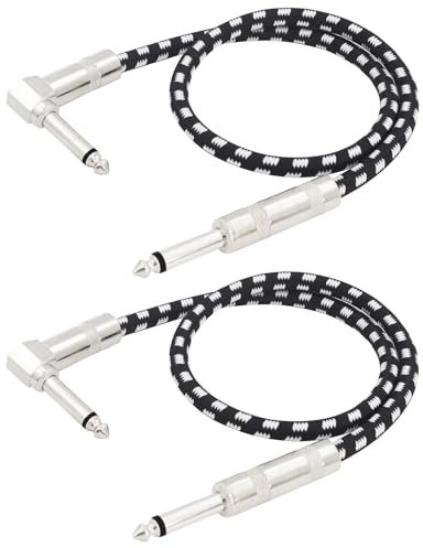 LANMINGLEL recto en ángulo recto 1/4 pulgadas Cable para instrumento corto TS Cable para guitarra eléctrica Amp Cord 6.35mm Cable de audio estéreo para teclado bajo y Pro Audio 2 Pack (1.7FT)