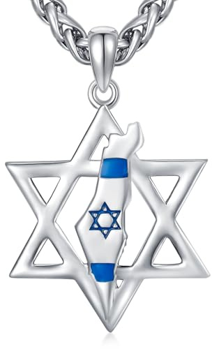 PDTJMTG Collar de estrella de David, mapa de Israel, colgante de plata de ley con cadena de acero inoxidable para hombres y mujeres, talla única, Plata esterlina, No es una piedra preciosa