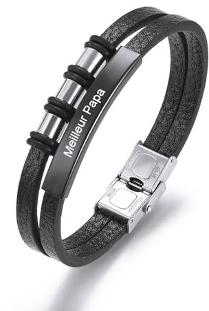 MeMeDIY Personalisiert Leder Armband für Männer Eingraviertes Inspirierendes Zitat Name Datum ID-Armband | Verstellbares Lederarmband | Geschenk für Freund/Ehemann/Vater/Sohn -Schwarz#03