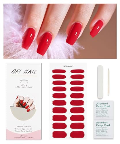 Unghie Gel Adesive Rosso, KALEFUL Smalto Adesivo Gel Nail Stickers Adesivi Unghie Gel Uv Nail Art Stickers Unghie Decorazioni