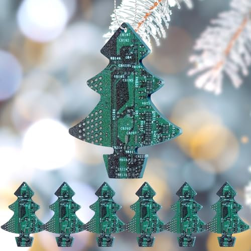 Colingmill 6 Stück Weihnachten Computer Motherboard Schaltung Weihnachtsbaum hängende Ornamente Leiterplatte CPU Acryl Geschenk für Computer Geeks Tech Savvy Friend doppelseitig niedlich langlebig