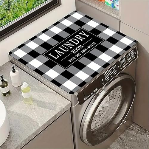 Highdi Housse de Protection pour Machine à Laver Top, Coussin de Machine à Laver Antidérapant Housse de Machine à Laver pour Machine à Laver Ou Sèche-Linge (Noir et Blanc,60 * 60cm)