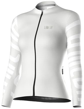 LAMEDA Radtrikot für Damen, langärmelig, atmungsaktiv, mit Taschen, Fahrrad-Shirts für Rennrad, Weiss/opulenter Garten, Klein