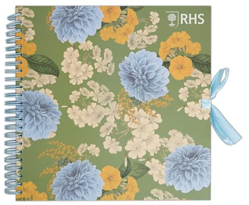 RHS The Royal Horticultural Society Wiro Bound Hardback Scrapbook, 40 Pages, White Paper, Edwards, 12 x 12, Multicoloured, with Coordinating Ribbon Closure and Wire Colours