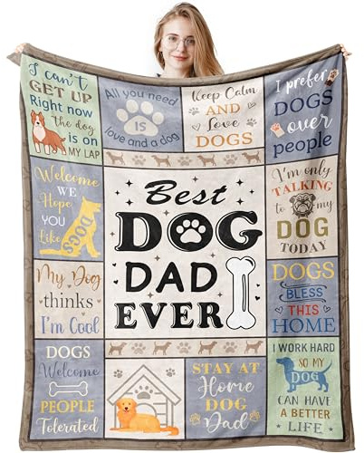Dog Dad Gifts for Men, Dog Lovers Gifts, Best Dog Dad Ever, Dog Owner Gifts, Dog Themed Gifts for Men, Pet Lover Presents for Father Daddy Papa Pappy Grandpa on Father's Day Blanket 150x130CM
