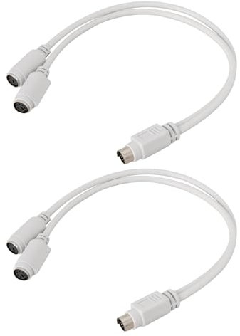 YINETTECH 2-teiliger Tastaturverteiler 6-poliges DIN-Kabel Stecker auf Buchse 1 auf 2 Splitterkabel Kompatibel mit Sony PS2-Tastaturmaus 30 cm Weiß