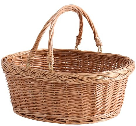 Picknickkorb aus Weide mit Griff, Einkaufskorb, Naturbraun - Groß